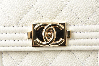 Top Quality Chanel Caviar Skin Boy Top Quality Chanel Mini Wallet Off White Gold