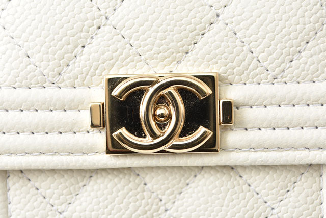 Top Quality Chanel Caviar Skin Boy Top Quality Chanel Mini Wallet Off White Gold