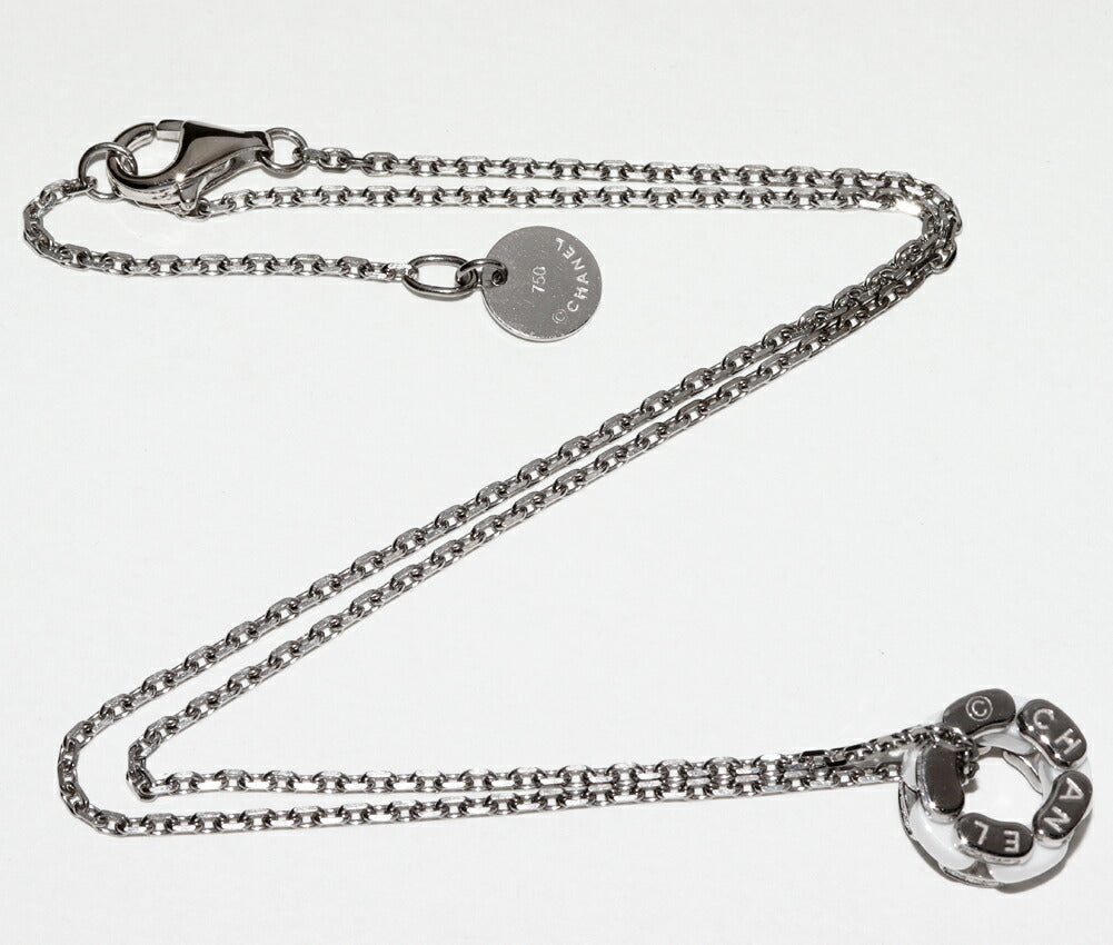 Top Quality Chanel K18WG White Gold White Ceramic Diamond Pendant Necklace J3174