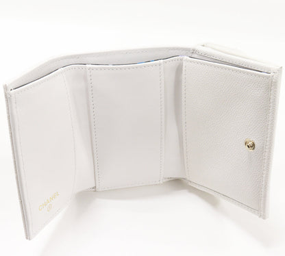 Top Quality Chanel Trifold Wallet Classic Small Flap Grained Shiny Calfskin White Gold AP0230