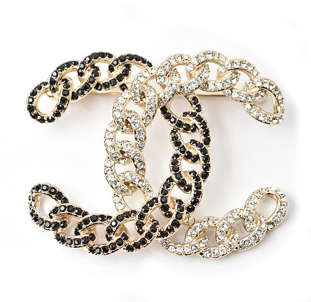 Top Quality Chanel Brooch Coco Mark Rhinestone Gold/Black