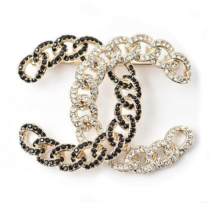 Top Quality Chanel Brooch Coco Mark Rhinestone Gold/Black