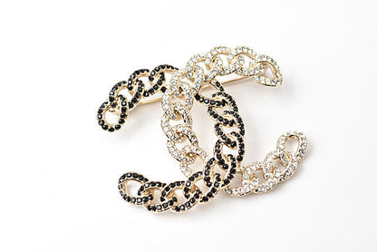 Top Quality Chanel Brooch Coco Mark Rhinestone Gold/Black