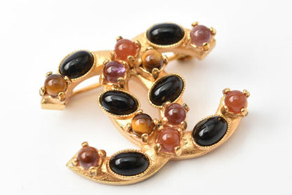 Top Quality Chanel Brooch Coco Mark Color Stone Gold