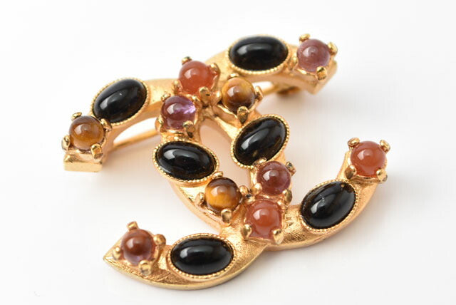 Top Quality Chanel Brooch Coco Mark Color Stone Gold
