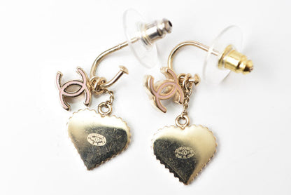 Top Quality Chanel Swing Earrings CC Mark Heart Motif Pink Gold