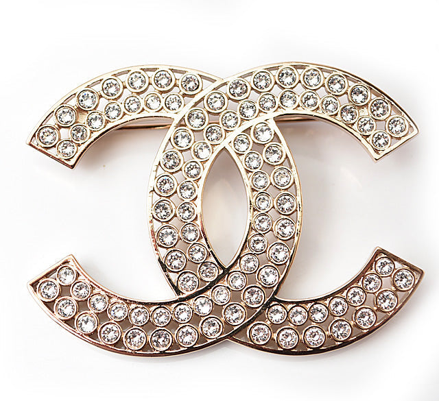 Top Quality Chanel Brooch Coco Mark Rhinestone Gold