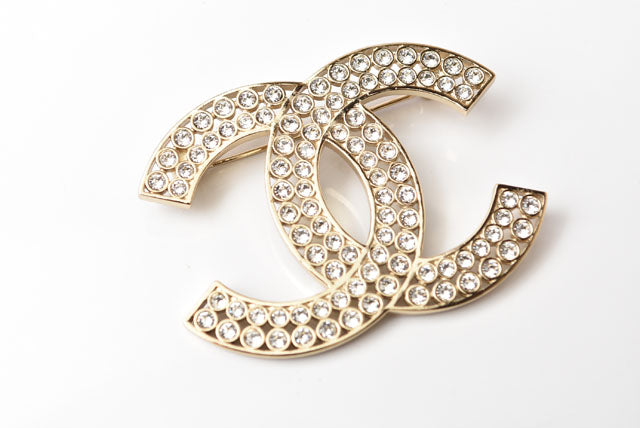 Top Quality Chanel Brooch Coco Mark Rhinestone Gold
