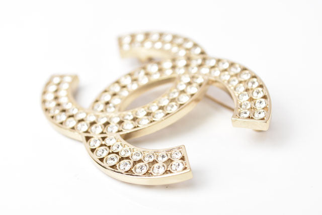 Top Quality Chanel Brooch Coco Mark Rhinestone Gold