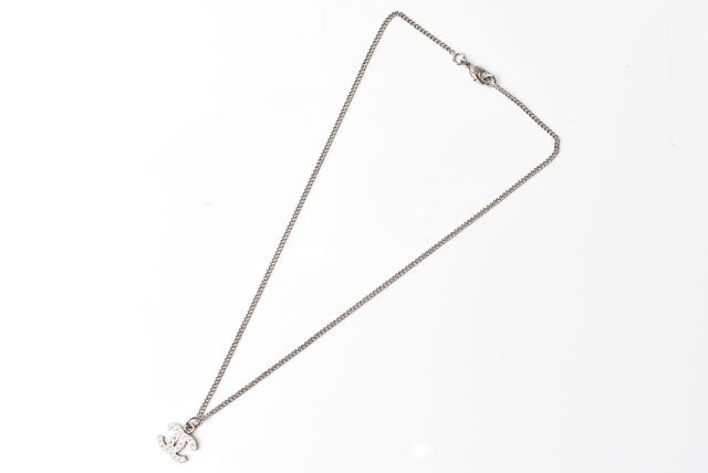 Top Quality Chanel Necklace/Pendant Coco Mark CC Rhinestone Silver/White
