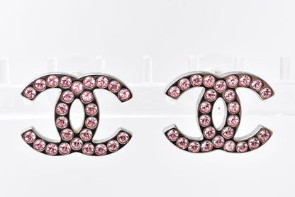 Top Quality Chanel Silver/Rose Rhinestone Earrings CC Mark