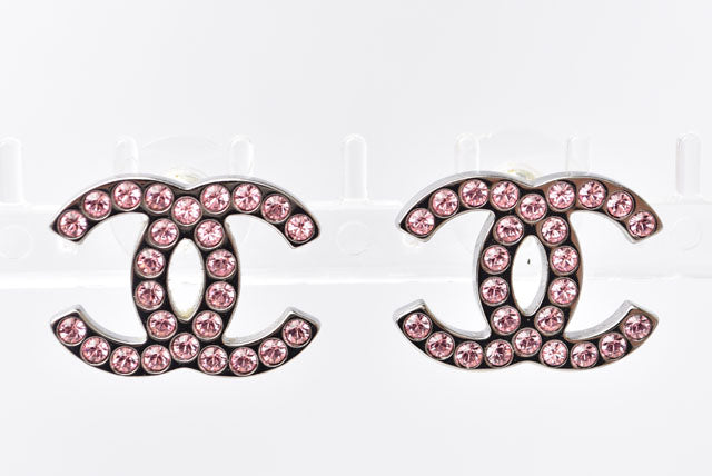 Top Quality Chanel Silver/Rose Rhinestone Earrings CC Mark