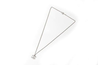 Top Quality Chanel Necklace/Pendant with Rhinestones. Silver/White. 42cm