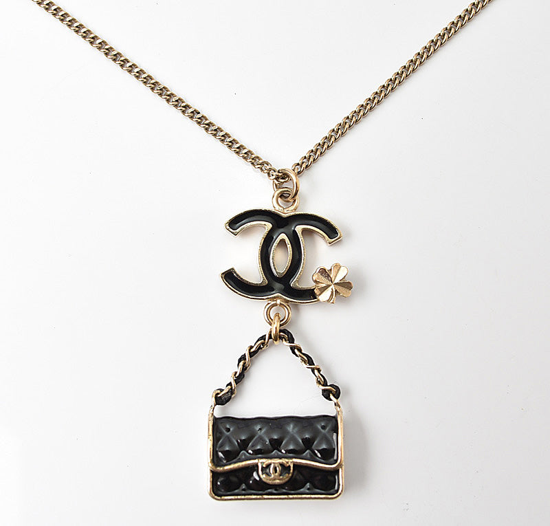 Top Quality Chanel Necklace/Pendant Coco Mark Clover Motif Gold/Black