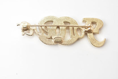 Top Quality Chanel Brooch with Rhinestones and Coco Mark. Gold