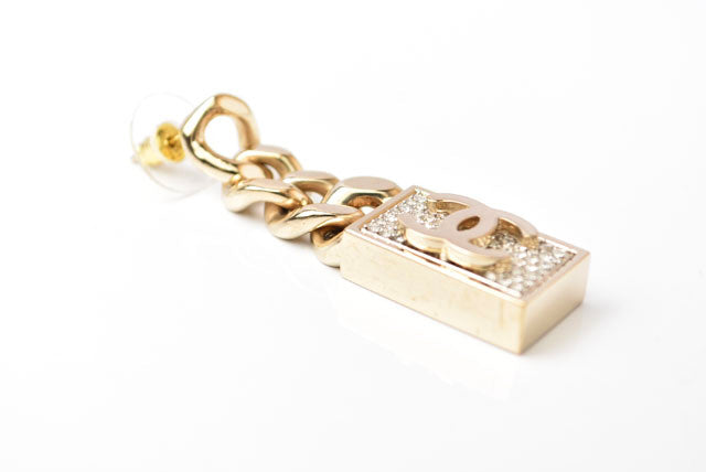Top Quality Chanel Swing Earrings CC Mark Rhinestone Champagne Gold