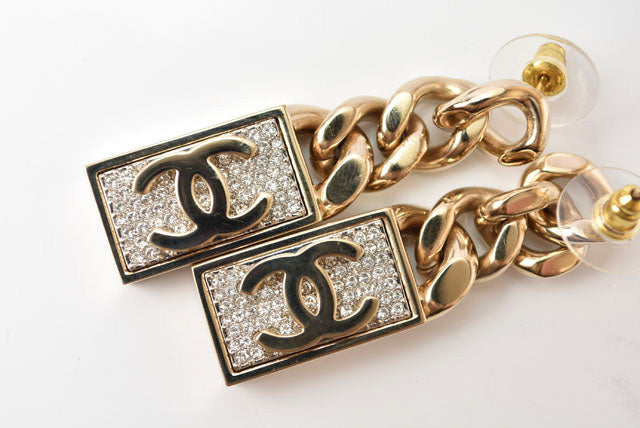 Top Quality Chanel Swing Earrings CC Mark Rhinestone Champagne Gold