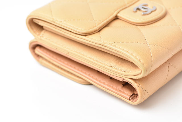 Top Quality Chanel Lambskin Trifold Wallet A82288 Beige/Silver