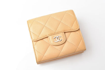 Top Quality Chanel Lambskin Trifold Wallet A82288 Beige/Silver