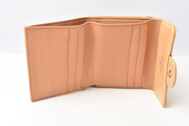 Top Quality Chanel Lambskin Trifold Wallet A82288 Beige/Silver
