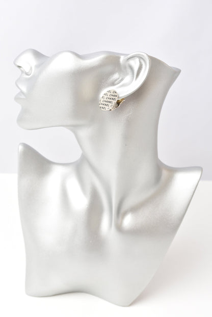 Top Quality Chanel Silver Logo Print Round Plate Earrings