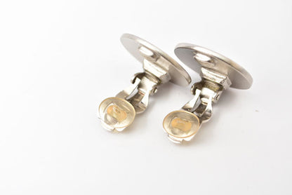 Top Quality Chanel Silver Logo Print Round Plate Earrings
