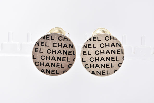 Top Quality Chanel Silver Logo Print Round Plate Earrings
