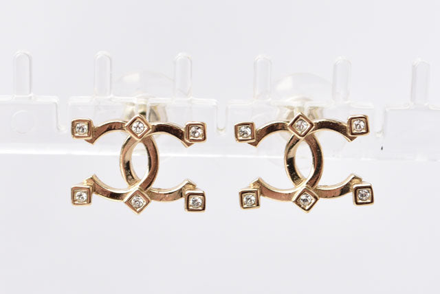 Top Quality Chanel Gold CC Mark Rhinestone Earrings