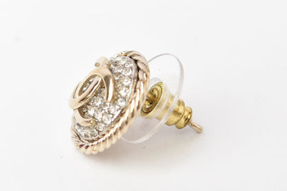 Top Quality Chanel Circle Motif Logo CC Gold Rhinestone Earrings