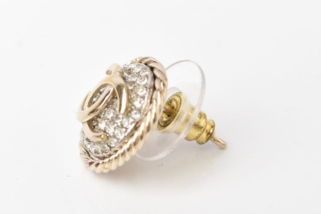 Top Quality Chanel Circle Motif Logo CC Gold Rhinestone Earrings