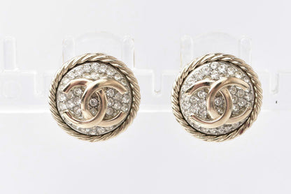 Top Quality Chanel Circle Motif Logo CC Gold Rhinestone Earrings