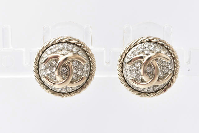 Top Quality Chanel Circle Motif Logo CC Gold Rhinestone Earrings
