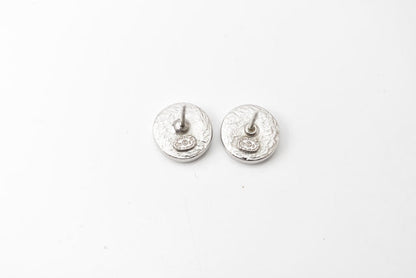 Top Quality Chanel CC Circle Rhinestone Silver Earrings