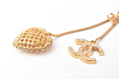 Top Quality Chanel Necklace/Pendant Long CC Heart Rhinestone Gold