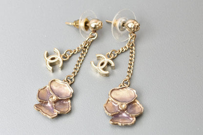 Top Quality Chanel Logo CC Camellia Swing Gold Earrings