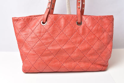 Top Quality Chanel Quilted Leather Shoulder Tote Bag Dark Pink/Silver