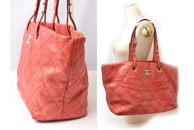 Top Quality Chanel Quilted Leather Shoulder Tote Bag Dark Pink/Silver
