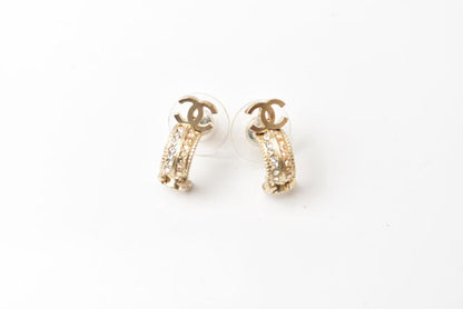 Top Quality Chanel Double CC Mark Rhinestone Earrings Gold/Silver