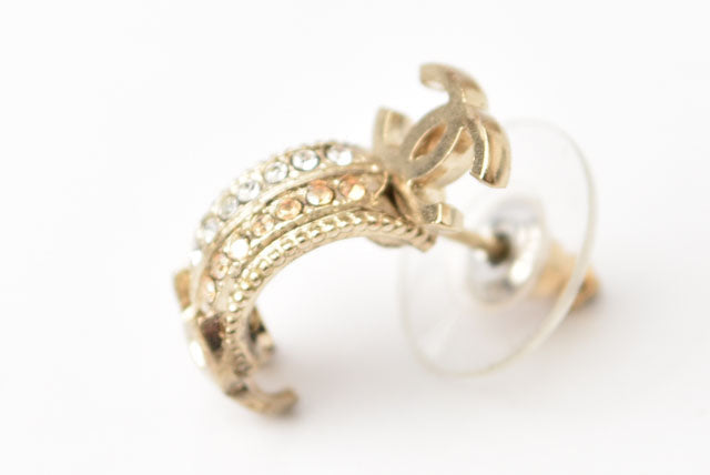 Top Quality Chanel Double CC Mark Rhinestone Earrings Gold/Silver