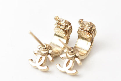 Top Quality Chanel Double CC Mark Rhinestone Earrings Gold/Silver