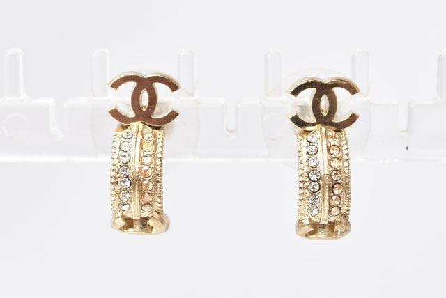 Top Quality Chanel Double CC Mark Rhinestone Earrings Gold/Silver