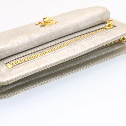 Top Quality Chanel Clutch Bag Leather Silver CC Auth 26857A