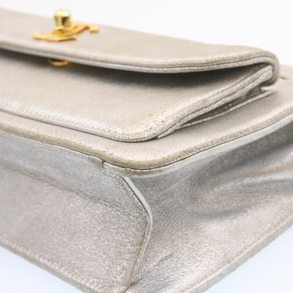 Top Quality Chanel Clutch Bag Leather Silver CC Auth 26857A