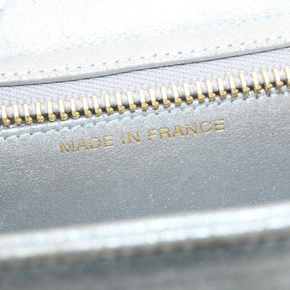 Top Quality Chanel Clutch Bag Leather Silver CC Auth 26857A