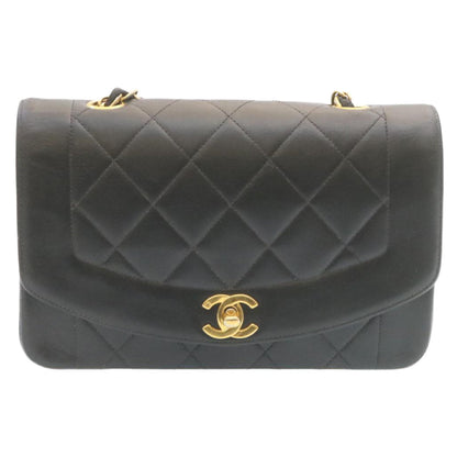 Top Quality Chanel Chain Turn Lock Diana Matelasse Shoulder Bag Lamb Skin Black Auth 28470A