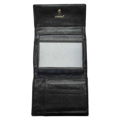 Top Quality Chanel Chocolate Bar Three Folded Wallet Black Leather