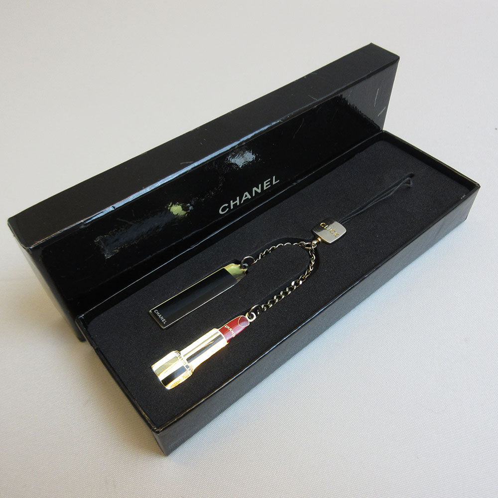 Top Quality Chanel Metal Mobile Strap Keychain Gold Black Red Lipstick Motif