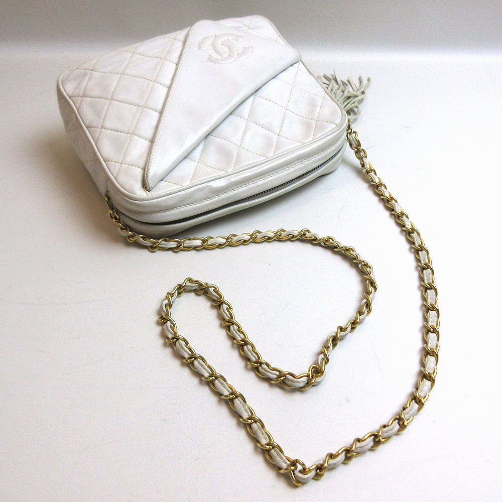 Top Quality Chanel Lambskin Chain Shoulder Bag White Gold Hardware