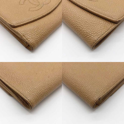 Top Quality Chanel Caviar Skin Bifold Wallet Beige
