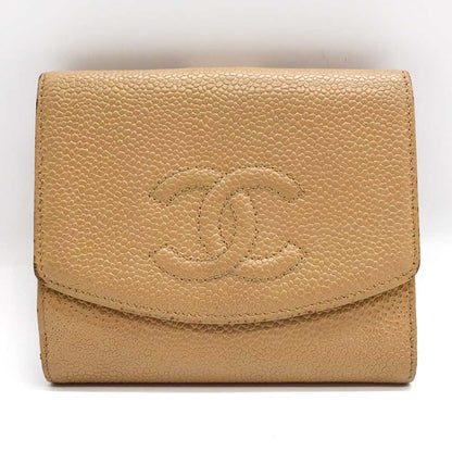 Top Quality Chanel Caviar Skin Bifold Wallet Beige